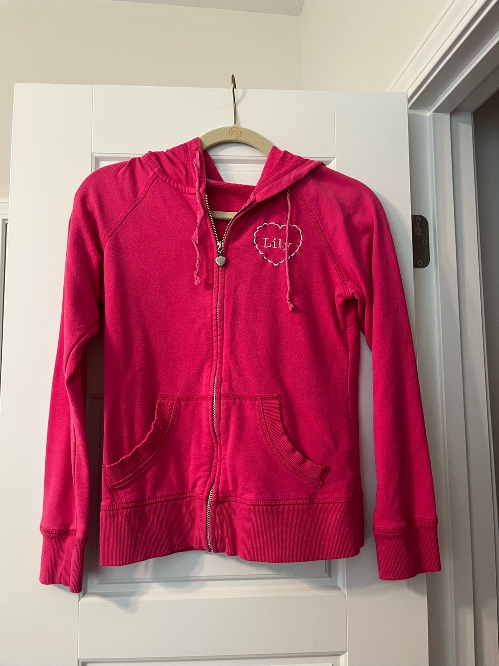 Girls' Hot Pink Zip Hoodie with Heart Detail